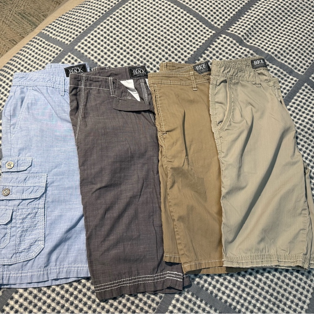Buckle Teens Flat Front Shorts - Blue, Gray, Tan, Khaki